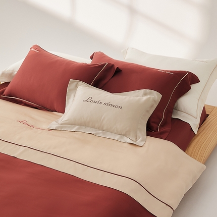 涞澳家纺 2025新款天丝横头绣花款四件套-月影系列 月影-酒红