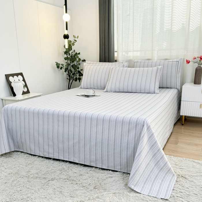 91家纺网 家纺一手货源 找家纺 伊而梦蚊帐 2025新款A类老粗布抗菌床单 麻花条-灰