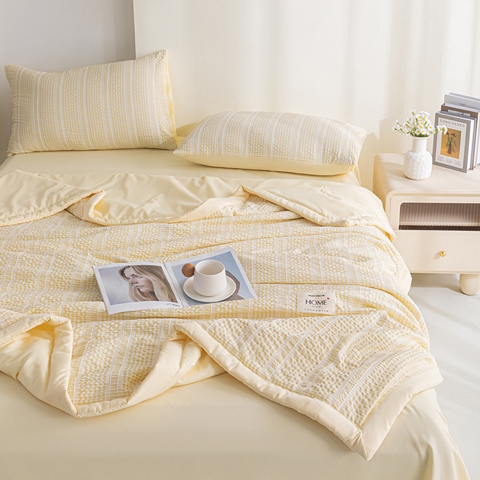91家纺网 家纺一手货源 找家纺 吾诺 2025 韩式立体提花公主格大豆夏被子被芯夏凉被夏被四件套 公主格-黄