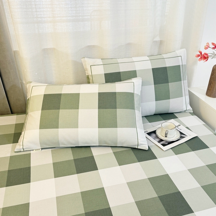 91家纺网 家纺一手货源 找家纺 伊而梦蚊帐 2025新款A类老粗布抗菌床单 大方格-绿