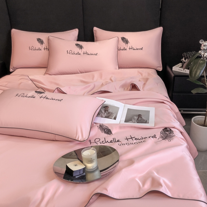 91家纺网 家纺一手货源 找家纺 吾诺 2025 双拼及羽毛刺绣夏被四件套绣花夏被水洗天丝夏被水洗真丝夏凉被空调被 羽毛-豆沙