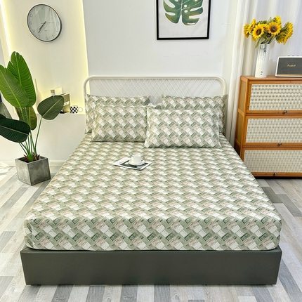 伊而梦蚊帐 2025新款原棉老粗布床笠 千鸟绿