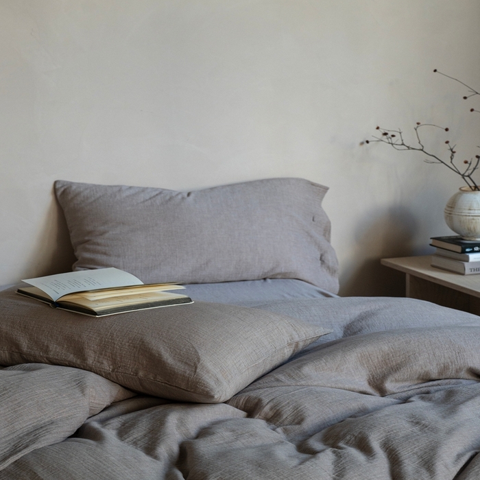 91家纺网 家纺一手货源 找家纺 璞素2025新款全棉色织三层纱四件套-素简 咖色