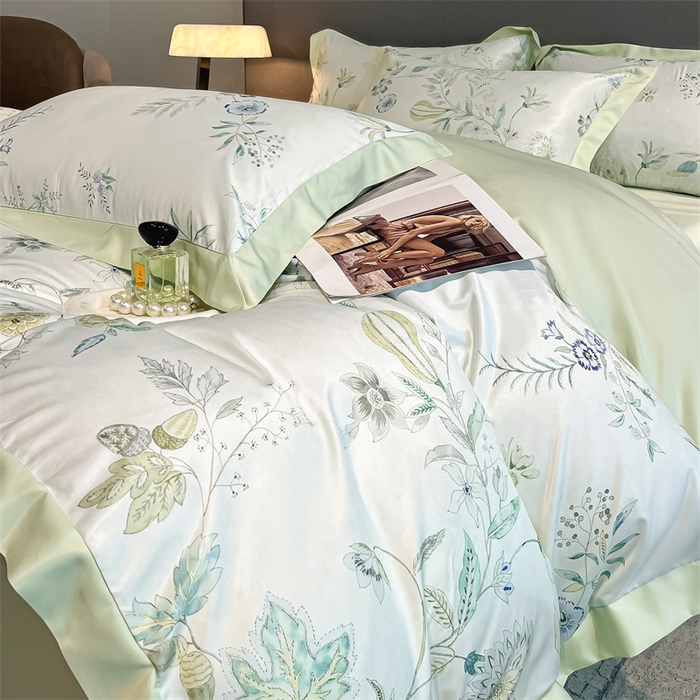 91家纺网 家纺一手货源 找家纺 笙意家纺 2025新款水洗冰丝数码印花宽边四件套 怡然