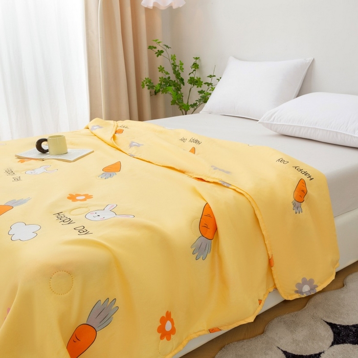 91家纺网 家纺一手货源 找家纺 2025新款亲肤绒礼品夏被窄边 快乐兔