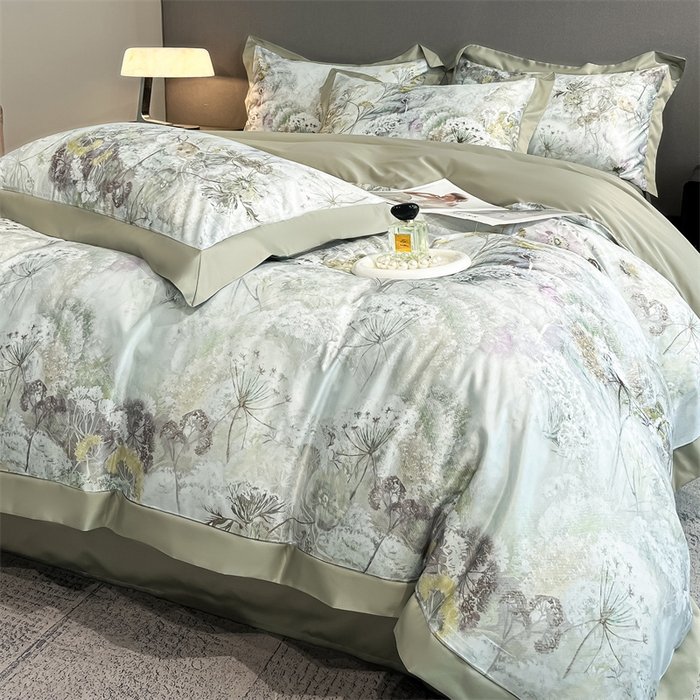 91家纺网 家纺一手货源 找家纺 笙意家纺 2025新款水洗冰丝数码印花宽边四件套 秋雅