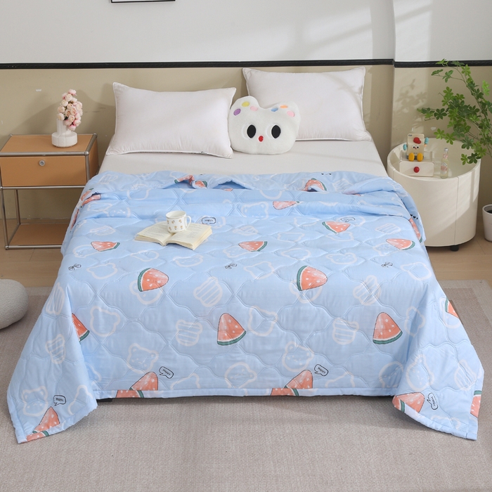 91家纺网 家纺一手货源 找家纺 被多多被业  2025新款清新印花亲肤绒超声波工艺夏凉被 凉爽夏日