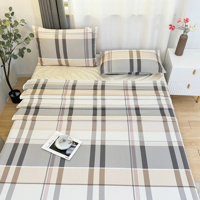 91家纺网 家纺一手货源 找家纺 伊而梦蚊帐 2025新款A类老粗布抗菌床单 时尚格-咖