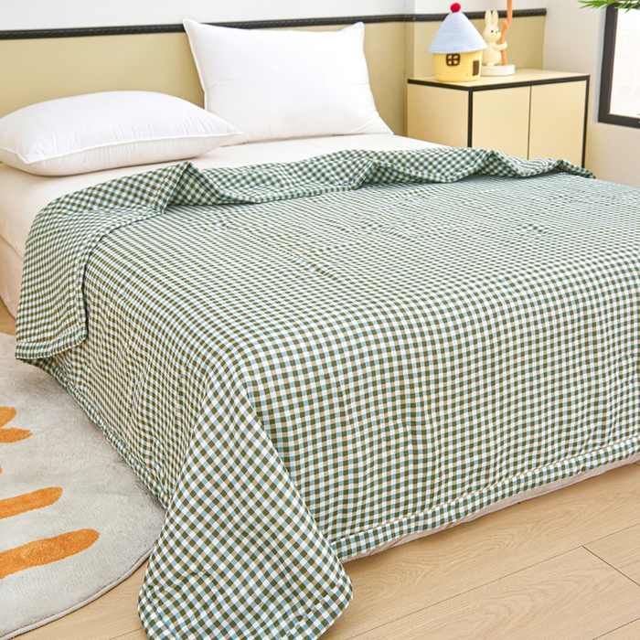 91家纺网 家纺一手货源 找家纺 侨鑫 2025新款亲肤水洗棉夏被宽边 微格香绿