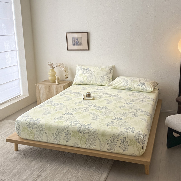 91家纺网 家纺一手货源 找家纺 九亭家纺 2025新款A类全棉老粗布单床笠 繁花-绿