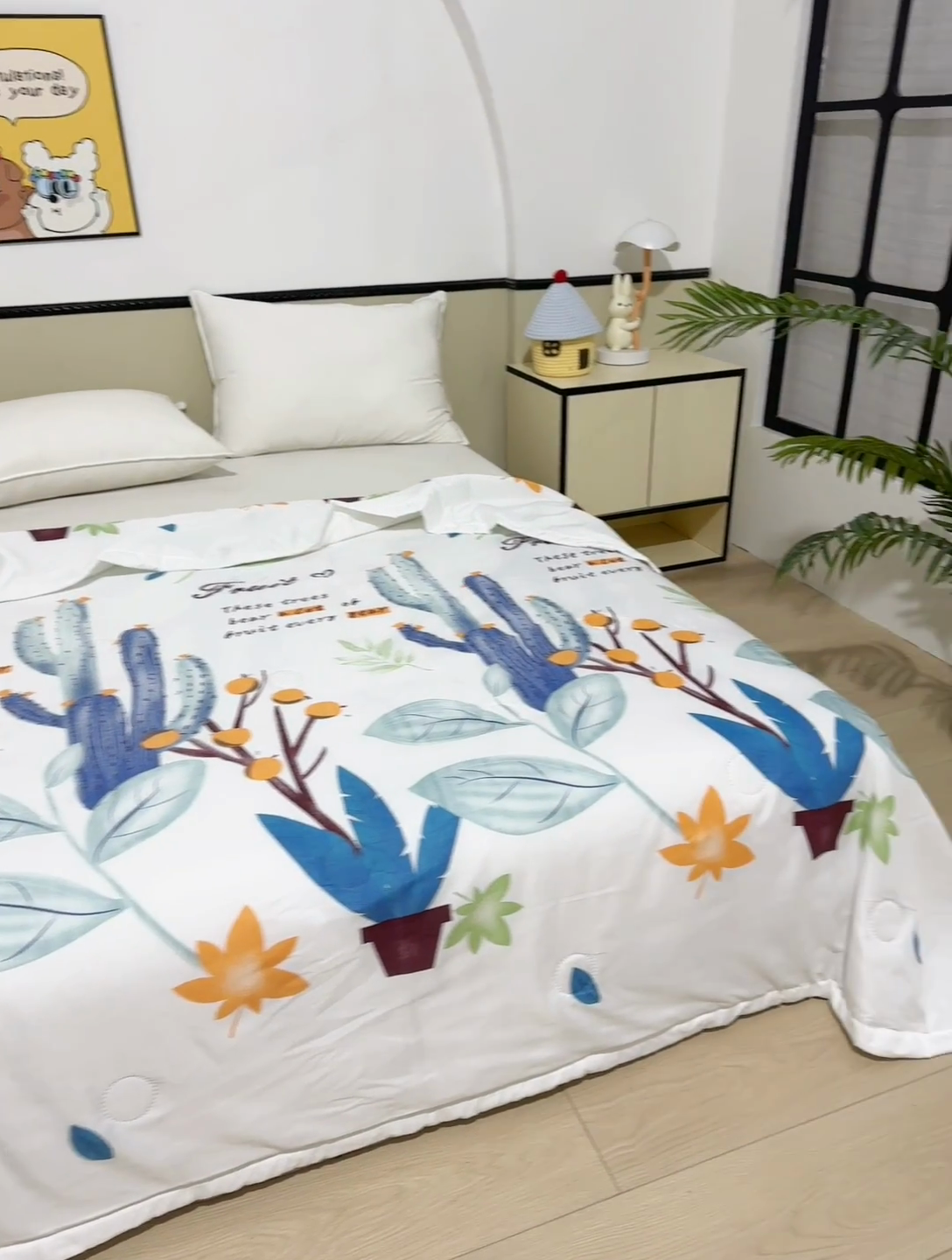 91家纺网 家纺一手货源 找家纺 侨鑫 2025新款亲肤水洗棉夏被宽边 夏日仙人掌