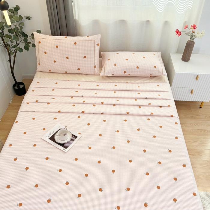 91家纺网 家纺一手货源 找家纺 伊而梦蚊帐 2025新款A类老粗布抗菌床单 橘子格-橙