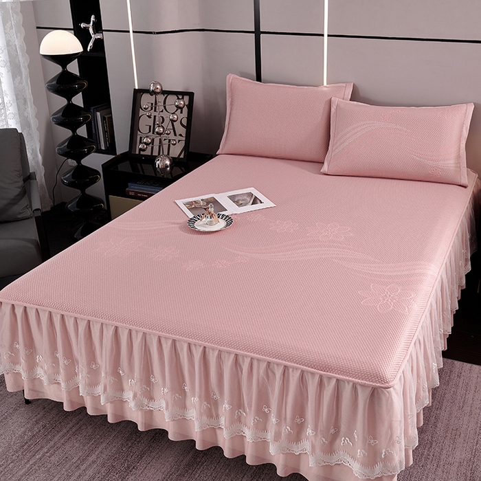 91家纺网 家纺一手货源 找家纺 （总）青雅席业 2025新款7A抗菌母婴级纯乙纶PE刺绣凉感丝 床裙款