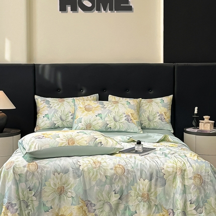 慕晨 2025春夏新品莱赛尔天丝数码印花四件套莱赛尔夏被四件套天丝夏凉被直播热款 锦葵
