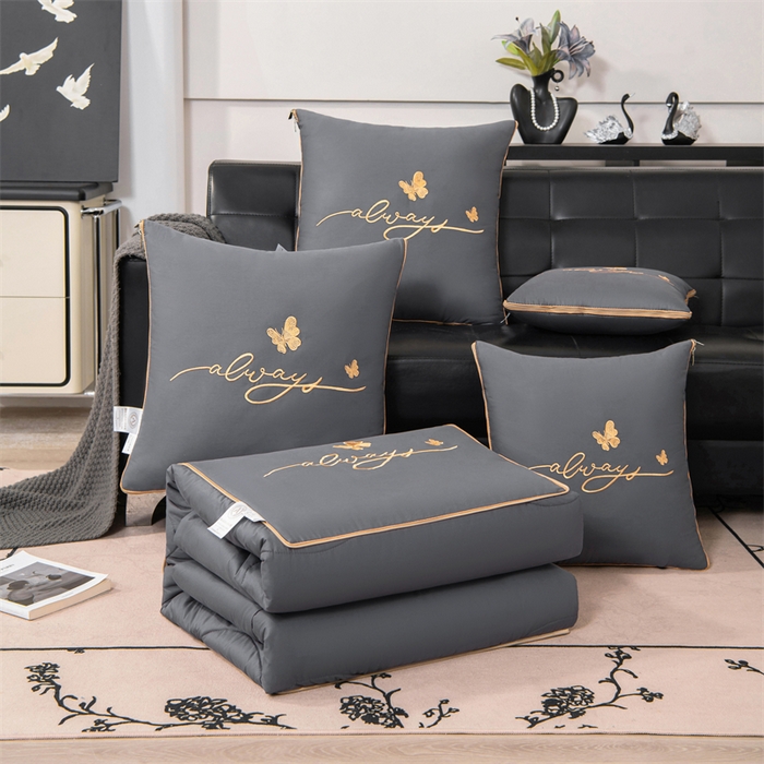 91家纺网 家纺一手货源 找家纺 照世家纺 2025新款柔软透气全棉抱枕被-蝶影 蝶影-深灰