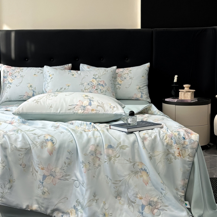 91家纺网 家纺一手货源 找家纺 慕晨 2025春夏新品莱赛尔天丝数码印花四件套莱赛尔夏被四件套天丝夏凉被直播热款 柔兰