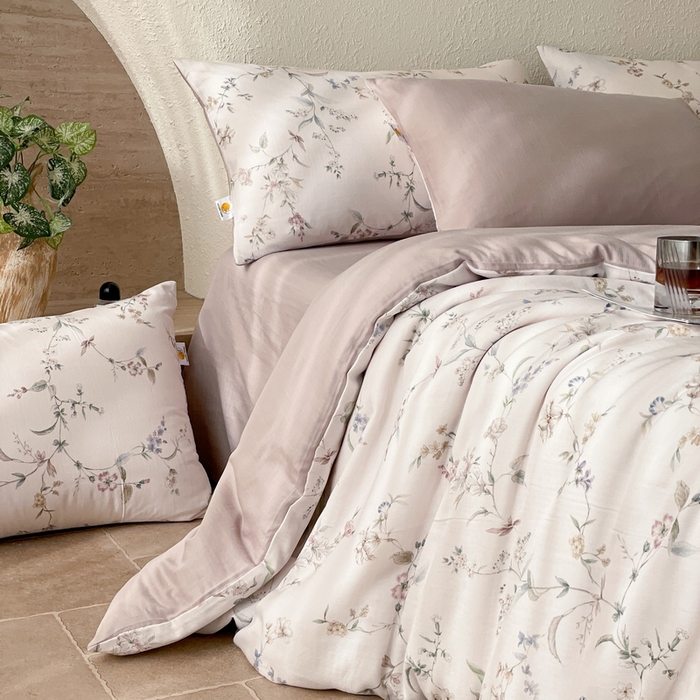 91家纺网 家纺一手货源 找家纺 慕晨 2025新款全棉双层纱四件套莱赛尔夏被莱赛尔夏被四件套天丝夏凉被直播 云绣梦静-粉