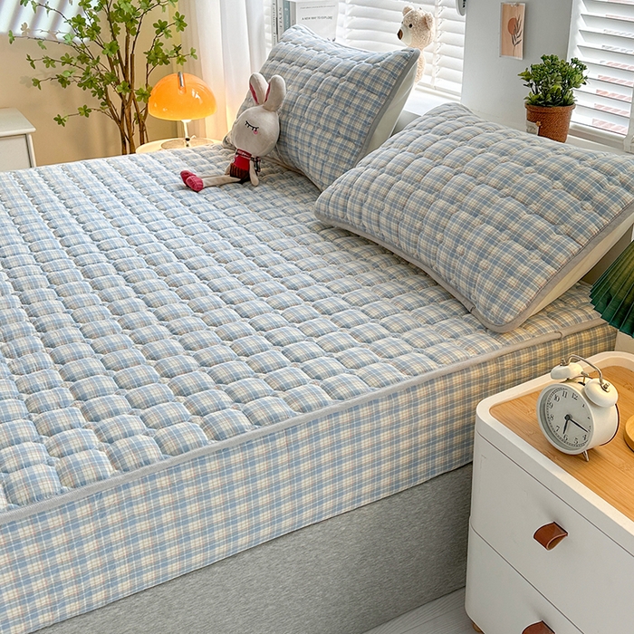 91家纺网 家纺一手货源 找家纺 铭成家纺 2025新款A类亲肤纯棉加厚床笠 简兮蓝