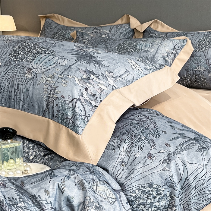 91家纺网 家纺一手货源 找家纺 笙意家纺 2025新款水洗冰丝数码印花宽边四件套 妙然-卡其