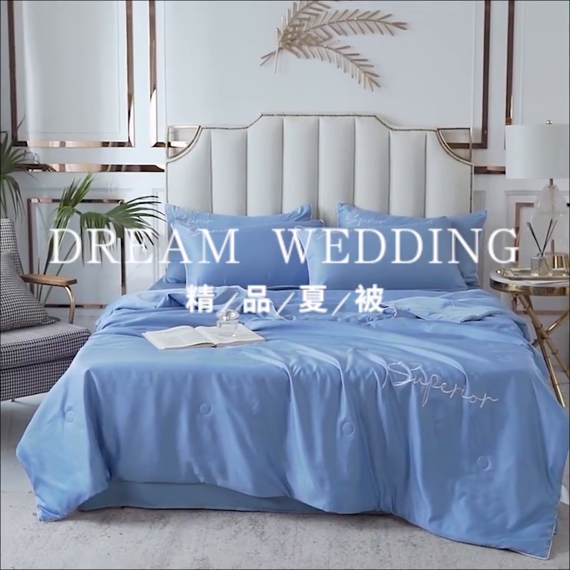 91家纺网 家纺一手货源 找家纺 吾诺 2025 字母刺绣水洗天丝夏被四件套水洗真丝夏凉被空调被绣花夏被 字母黄兰