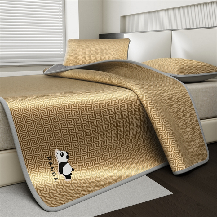 91家纺网 家纺一手货源 找家纺 鑫姿 2025新款5A抗菌A类冰丝凉席-饼干花熊猫款 床笠-熊猫-棕色