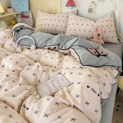 潮邦创意家居 2025新款云柔棉立体嵌绳款小清新四件套 爱韵菱结