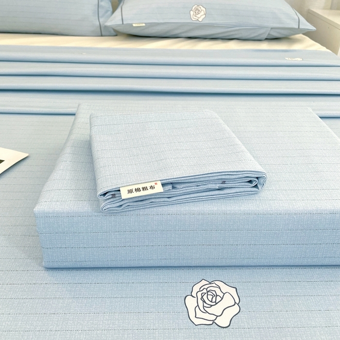 91家纺网 家纺一手货源 找家纺 伊而梦蚊帐 2025新款A类老粗布抗菌床单 玫瑰线-蓝