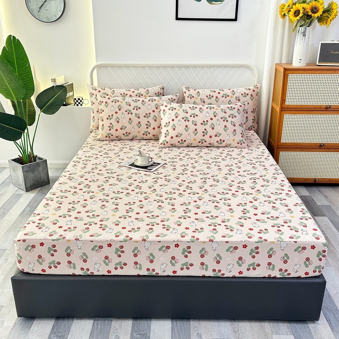 91家纺网 家纺一手货源 找家纺 伊而梦蚊帐 2025新款原棉老粗布床笠 草莓兔