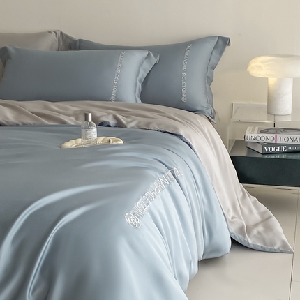 91家纺网 家纺一手货源 找家纺 （总）梦幻之城 2025新款水洗真丝双拼刺绣夏被四件套-芮雅风格二