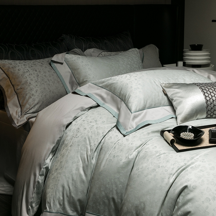 91家纺网 家纺一手货源 找家纺 涞澳家纺 2025新款天丝棉色织提花四件套 凌烟-绿