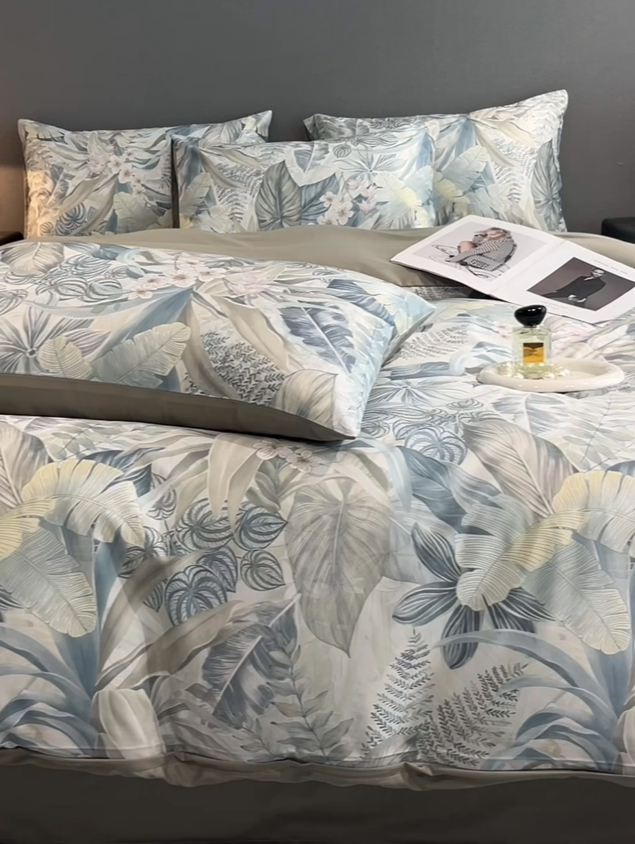 91家纺网 家纺一手货源 找家纺 笙意家纺2025新款水洗冰丝数码印花暗盒款四件套 汐月