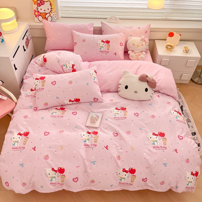 91家纺网 家纺一手货源 找家纺 暮思家居 2025新款正版授权三丽鸥全棉四件套系列四件套 气球凯蒂