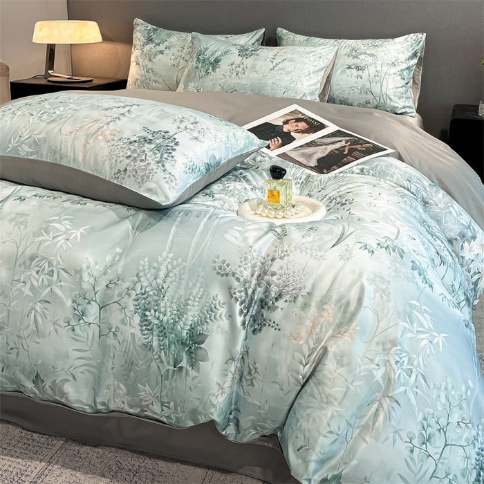 91家纺网 家纺一手货源 找家纺 笙意家纺2025新款水洗冰丝数码印花暗盒款四件套 浮影