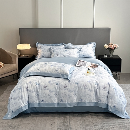 91家纺网 家纺一手货源 找家纺 笙意家纺 2025新款水洗冰丝数码印花宽边四件套 春序