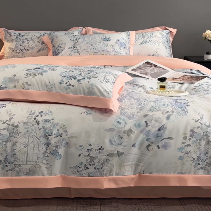 91家纺网 家纺一手货源 找家纺 笙意家纺 2025新款水洗冰丝数码印花宽边四件套 冬聆