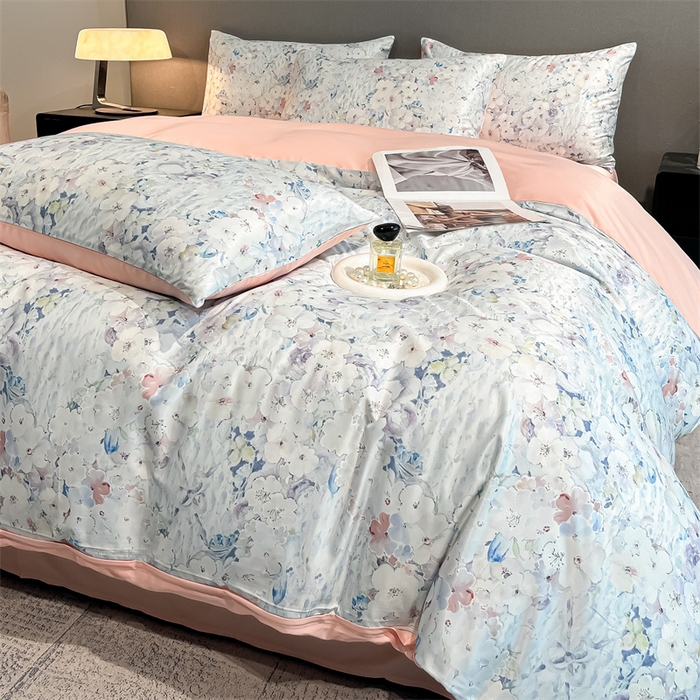 91家纺网 家纺一手货源 找家纺 笙意家纺2025新款水洗冰丝数码印花暗盒款四件套 流年