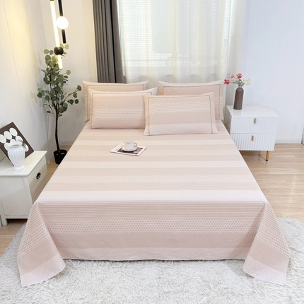 91家纺网 家纺一手货源 找家纺 伊而梦蚊帐 2025新款A类老粗布抗菌床单 波点条-咖