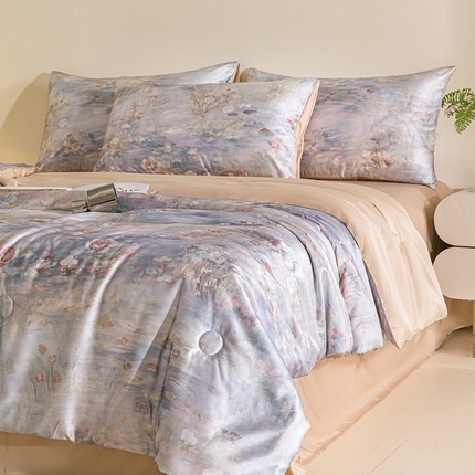 91家纺网 家纺一手货源 找家纺 （总）梦幻之城 2025新款水洗真丝数码印花简易款夏被四件套