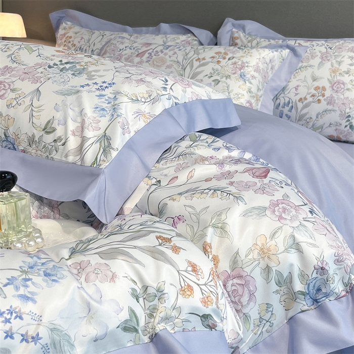 91家纺网 家纺一手货源 找家纺 笙意家纺 2025新款水洗冰丝数码印花宽边四件套 年华