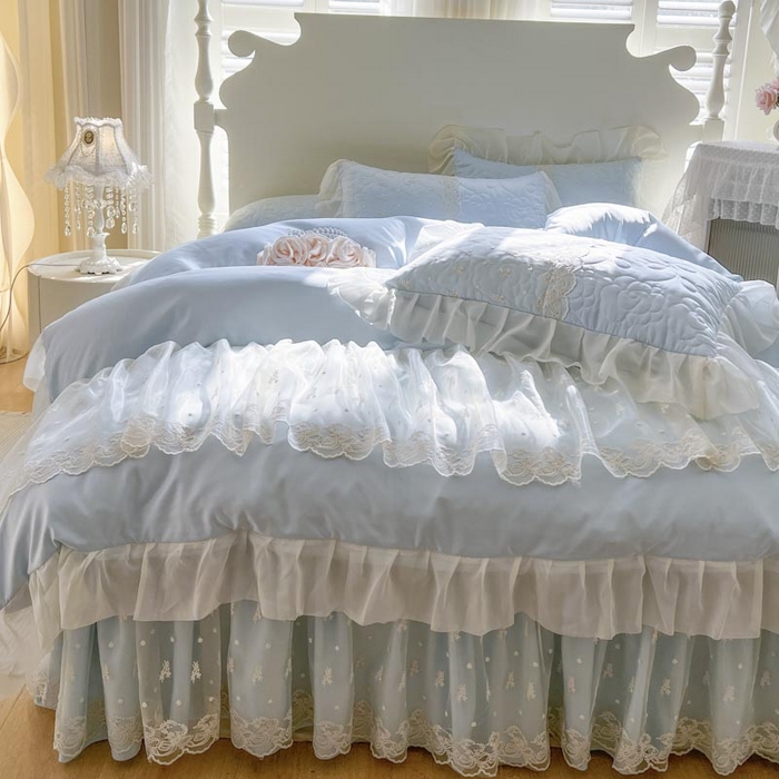 91家纺网 家纺一手货源 找家纺 （总）恋尚 2025新款韩式蕾丝丝光棉夹棉床裙四件套