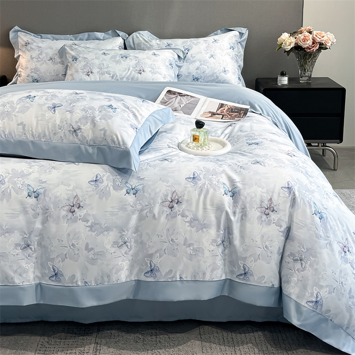 91家纺网 家纺一手货源 找家纺 笙意家纺 2025新款水洗冰丝数码印花宽边四件套 春序