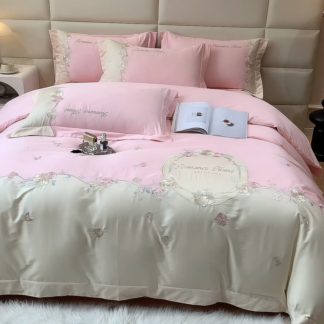 91家纺网 家纺一手货源 找家纺 （总）女子家纺 2025新款高支高密140克磨毛刺绣四件套--浪漫时光