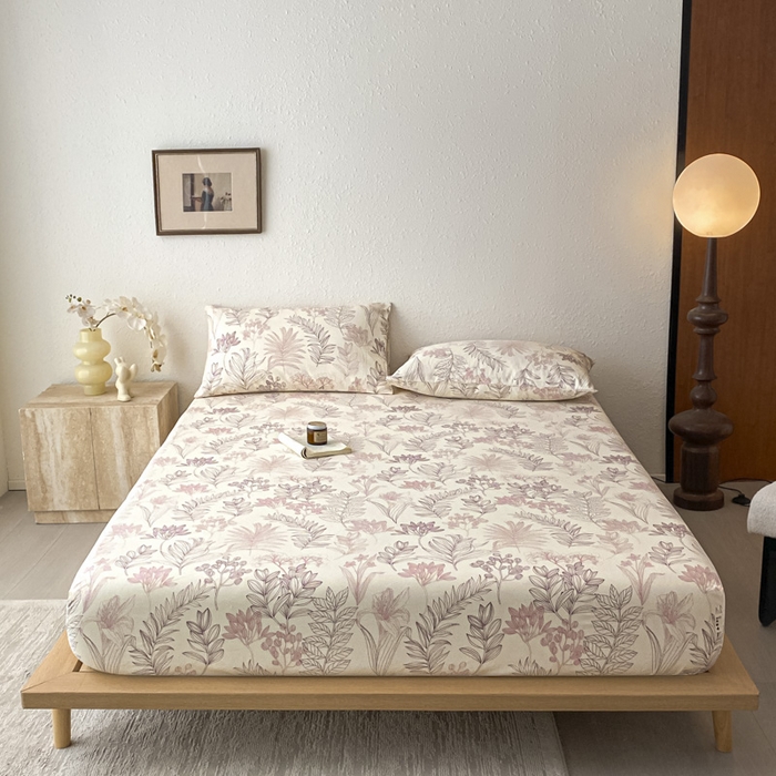 91家纺网 家纺一手货源 找家纺 九亭家纺 2025新款A类全棉老粗布单床笠 繁花-咖