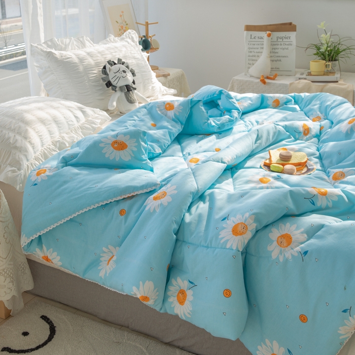 91家纺网 家纺一手货源 找家纺 棉乐町 2025新款全棉棉花夏凉被纯棉夏被空调被子 小雏菊 蓝