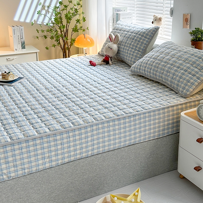 91家纺网 家纺一手货源 找家纺 铭成家纺 2025新款A类亲肤纯棉加厚床笠 简兮蓝