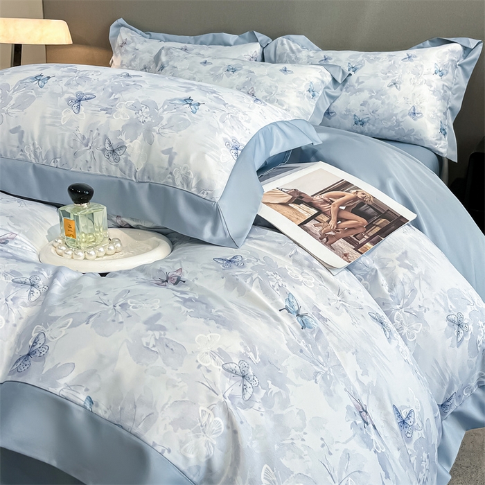 91家纺网 家纺一手货源 找家纺 笙意家纺 2025新款水洗冰丝数码印花宽边四件套 春序