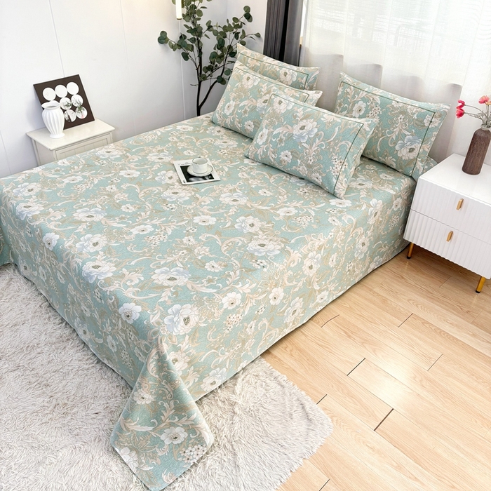 91家纺网 家纺一手货源 找家纺 伊而梦蚊帐 2025新款A类老粗布抗菌床单 四时花-绿