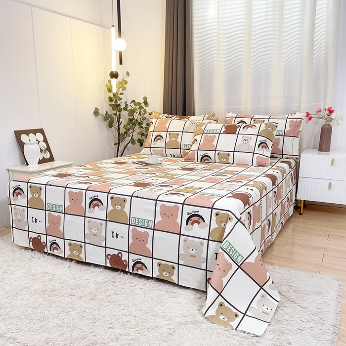 91家纺网 家纺一手货源 找家纺 伊而梦蚊帐 2025新款A类老粗布抗菌床单 格子熊-彩