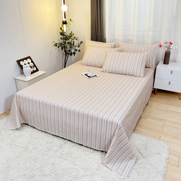 91家纺网 家纺一手货源 找家纺 伊而梦蚊帐 2025新款A类老粗布抗菌床单 麻花条-彩