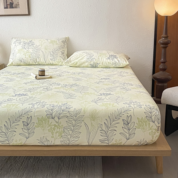 91家纺网 家纺一手货源 找家纺 九亭家纺 2025新款A类全棉老粗布单床笠 繁花-绿